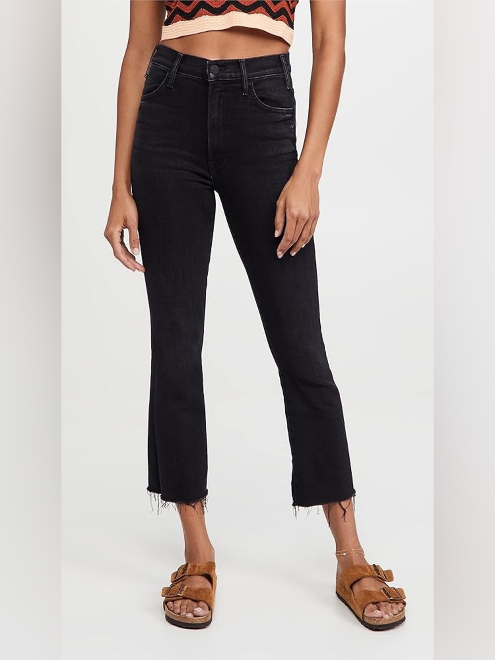 MOTHER The Hustler Ankle Fray Jeans Encounters at Night Washed Black Size 30